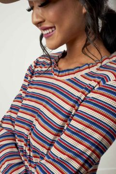Ruffle Neck Multicolor Stripe Top